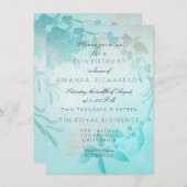 Aqua Florale Perzik Kraft Verjaardag Kaart (Voorkant / Achterkant)