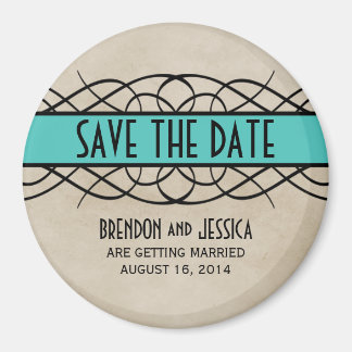 Aqua Flourish Border Save the Date Magnet