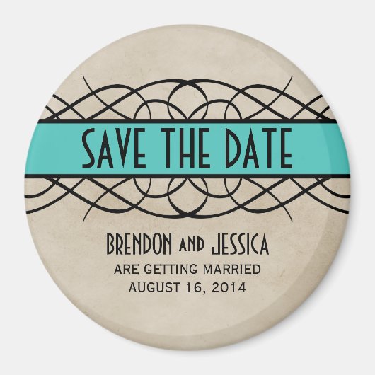 Aqua Flourish Border Save the Date Magnet (Voorkant)