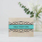 Aqua Flourish Border Table Number Briefkaart (Staand voorkant)