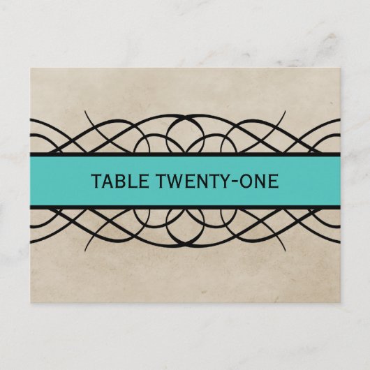 Aqua Flourish Border Table Number Briefkaart (Voorkant)