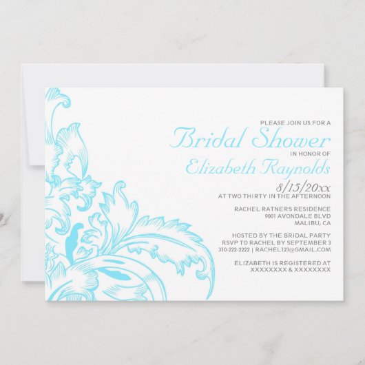 Aqua Flourish Bridal Shower Invitations Kaart (Voorkant)