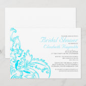 Aqua Flourish Bridal Shower Invitations Kaart (Voorkant / Achterkant)
