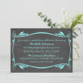 Aqua Flourish Chalkboard Afstuderen Invite Kaart (Staand voorkant)