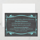 Aqua Flourish Chalkboard Afstuderen Invite Kaart (Voorkant / Achterkant)