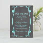 Aqua Flourish Chalkboard Save the Date Invite (Staand voorkant)