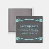 Aqua Flourish Chalkboard Save the Date Magnet (Voorkant / Achterkant)