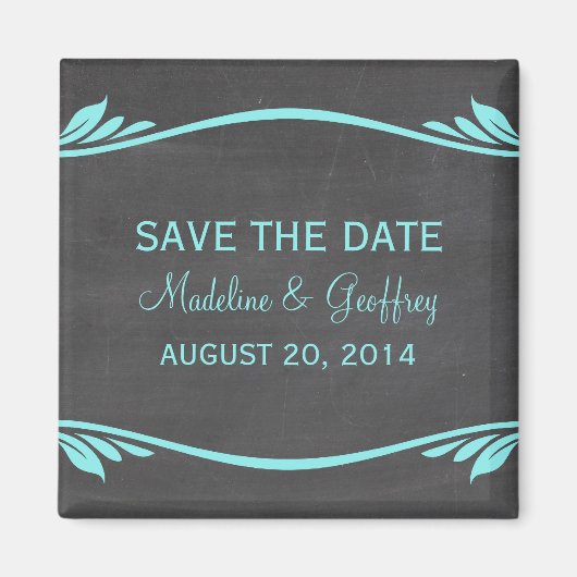 Aqua Flourish Chalkboard Save the Date Magnet (Voorkant)