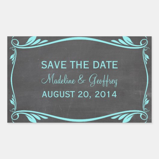 Aqua Flourish Chalkboard Save the Date Stickers (Voorkant)