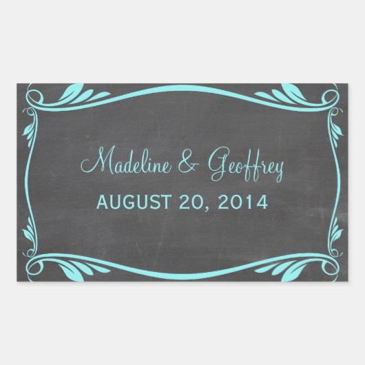 Aqua Flourish Chalkboard Wedding Stickers (Voorkant)