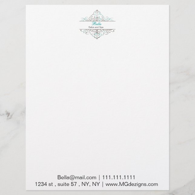Aqua Flourish Personalized Business Stationery Persoonlijk Briefhoofd (Voorkant)