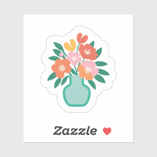 Aqua Flower Bouquet | Bloemenvaas Schattige geteke Sticker (Vel)