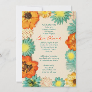 Aqua Flowers Baptism Christening Aangepaste Uitnod Kaart
