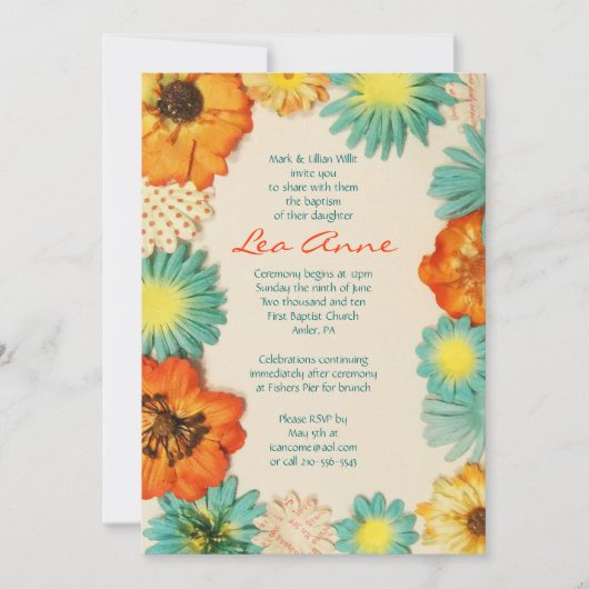 Aqua Flowers Baptism Christening Aangepaste Uitnod Kaart (Voorkant)