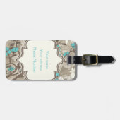 Aqua Flowers Bloemgrunge monogram Bagagelabel (Voorkant horizontaal)