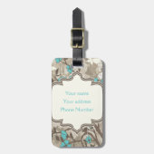Aqua Flowers Bloemgrunge monogram Bagagelabel (Voorkant verticaal)