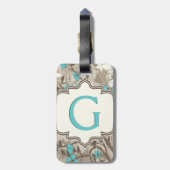  Aqua Flowers Bloemgrunge monogram Bagagelabel (Achterkant verticaal)