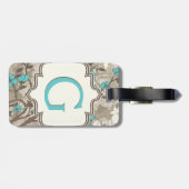 Aqua Flowers Bloemgrunge monogram Bagagelabel (Achterkant horizontaal)