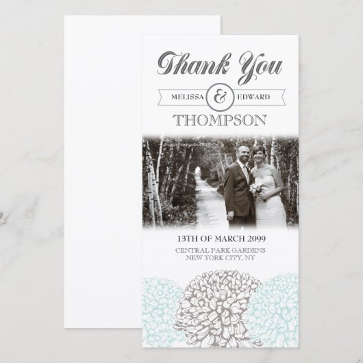  Aqua Flowers Dank u bruiloft fotokaart Bedankkaart (Voorkant / Achterkant)