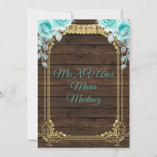 Aqua Flowers Princess Quinceañera Mexicaans Kaart (Achterkant)