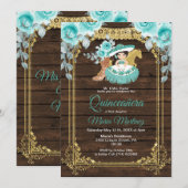 Aqua Flowers Princess Quinceañera Mexicaans Kaart (Voorkant / Achterkant)