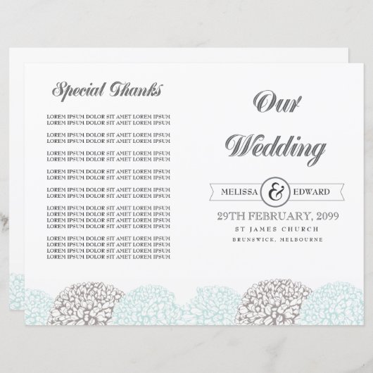  Aqua Flowers Wedding Program Booklet (Voorkant / Achterkant)