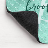 Aqua Foil Mermaid Fish Scales Script Monogram  Muismat (Hoek)