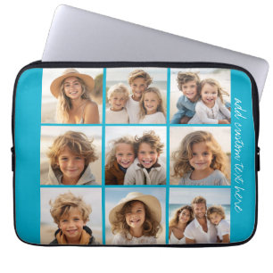 Aqua fotocollage met 9 vierkante foto's laptop sleeve
