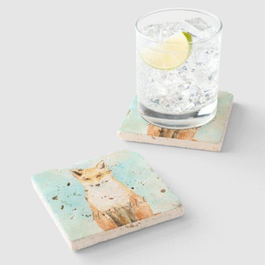 Aqua Fox Stenen Onderzetter (Zijkant)