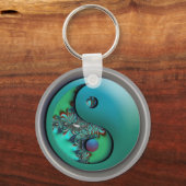 Aqua Fractal Silver Yin Yang Sleutelhanger (Voorkant)