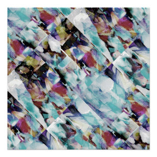 Aqua Fuschia Paarse Beige Diagonale Painterly Rows Perfect Poster