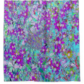 Aqua Garden met Violet Blue en Hot Pink Flowers Douchegordijn (Voorkant)