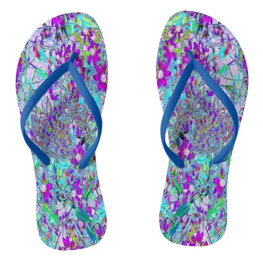 Aqua Garden met Violet Blue en Hot Pink Flowers Teenslippers (Voetbed)
