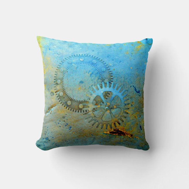 Aqua Gears Steampunk Pillow Kussen (Voorkant)
