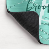 Aqua Geborsteld Metaal Glitter Schrift Monogram Muismat (Hoek)