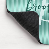 Aqua Geborsteld Metaal Strepen Script Monogram  Muismat (Hoek)