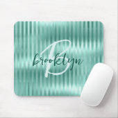Aqua Geborsteld Metaal Strepen Script Monogram  Muismat (Met muis)