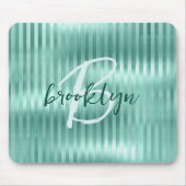 Aqua Geborsteld Metaal Strepen Script Monogram  Muismat (Voorkant)