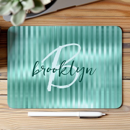 Aqua Geborsteld Metaal Strepen Script Monogram  Muismat