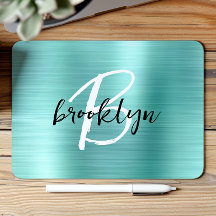 Aqua Geborsteld Metaal Zwart Wit Script Monogram 