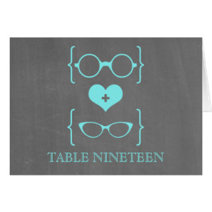 Aqua Geeky Glasses Chalkboard Table Number Kaart