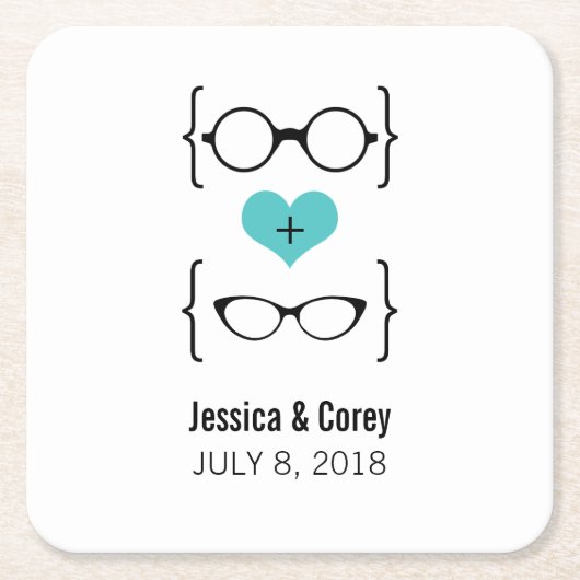 Aqua Geeky Glasses Paper Onderzetters (Voorkant)