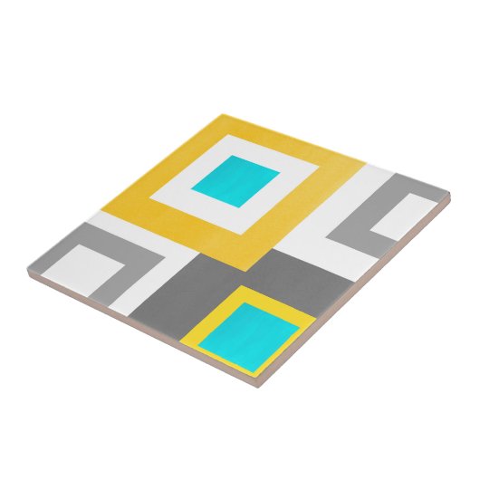 Aqua geel grijs wit geometrisch blok tegeltje (Zijkant)