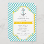 Aqua, geel nautische bruiloft repetitie diner kaart (Voorkant / Achterkant)