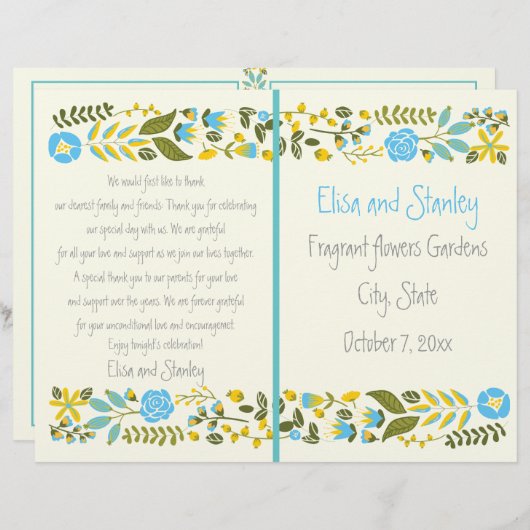 Aqua, geel programma voor de bruiloft aan de rand (Voorkant / Achterkant)