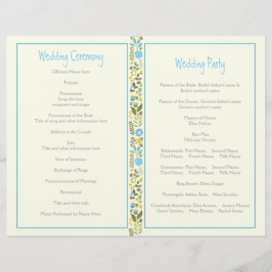 Aqua, geel programma voor de bruiloft aan de rand (Achterkant)