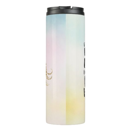 Aqua Geel Roze Waterverf Inspirerend Eenhoorn Thermosbeker (Achterkant)