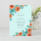 Aqua Geestdrift Botanische Bruiloft Kaart (Staand voorkant)