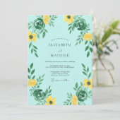 Aqua Gele Wildebloemen Bruiloft Kaart (Staand voorkant)