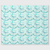 Aqua genaamd rocking horse 1ste verjaardagspatroon cadeaupapier (Vlak)